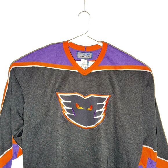 Vintage AHL Philadelphia Phantoms Bauer Hockey Jersey XXL Black Purple #5 EUC - Picture 4 of 11